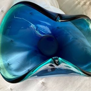Blue and green Murano glass curved bowl